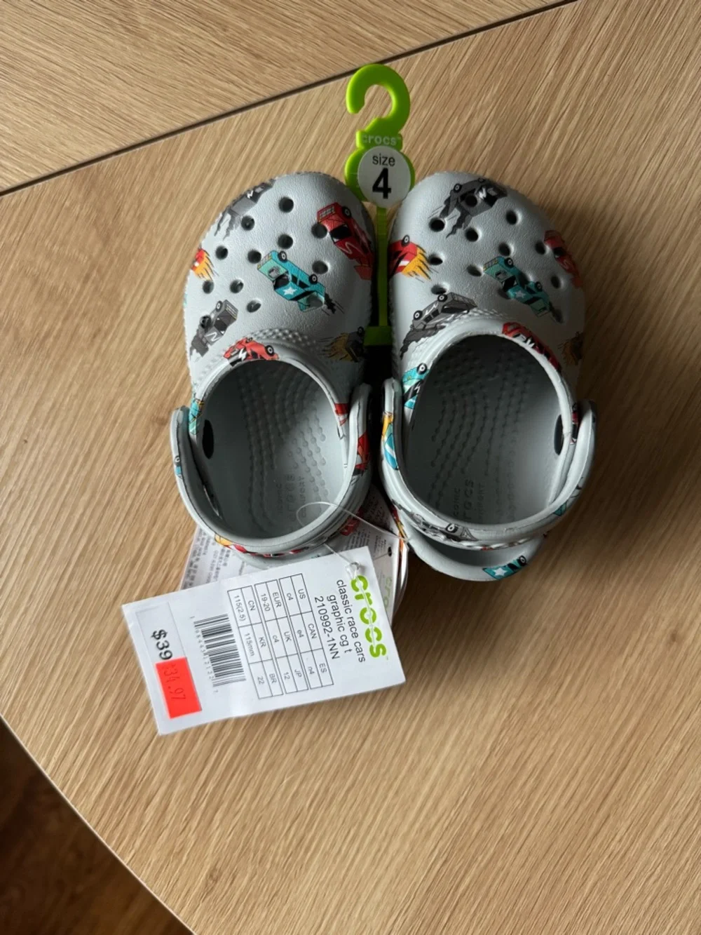 CROCS Kids Gray Car Print Clogs - Size 4